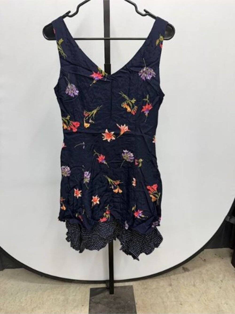 E.D Michaels Vintage Navy Blue Multicolor Flowy Mini Dress